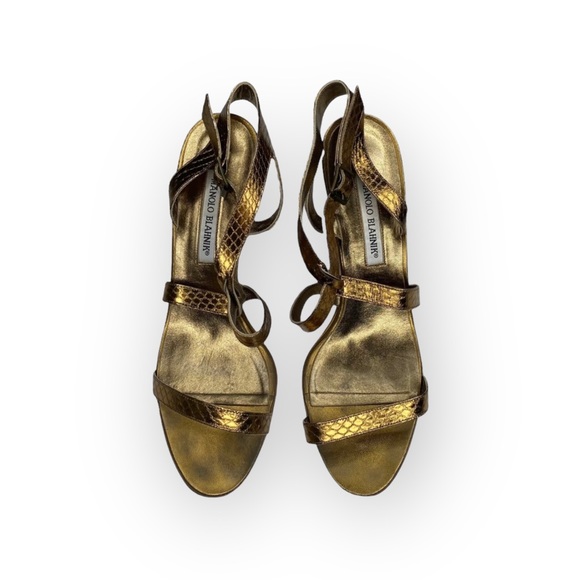 Manolo Blahnik ❤︎ Sizzle Strappy Heeled Sandals ❤︎ Bronze Reptile ❤︎ 39.5 8.5 9 - Picture 7 of 16